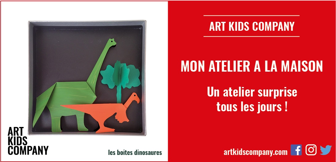 Annonce de l'atelier pour enfant Les Boites Dinosaures créé par Art kids Company
