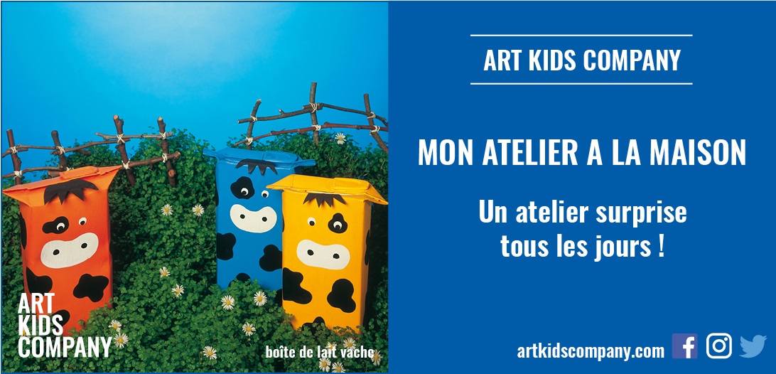 Annonce atelier Boite de lait vache, par Art Kids Company