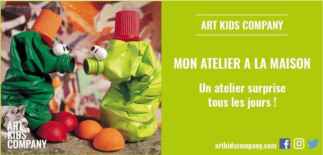 Annonce de l'atelier pour enfants les bouteilles récup créé par Art kids Company