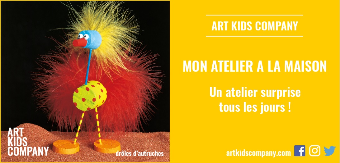 Annonce de l'atelier pour enfants drôles d'autruches créé par Art kids Company