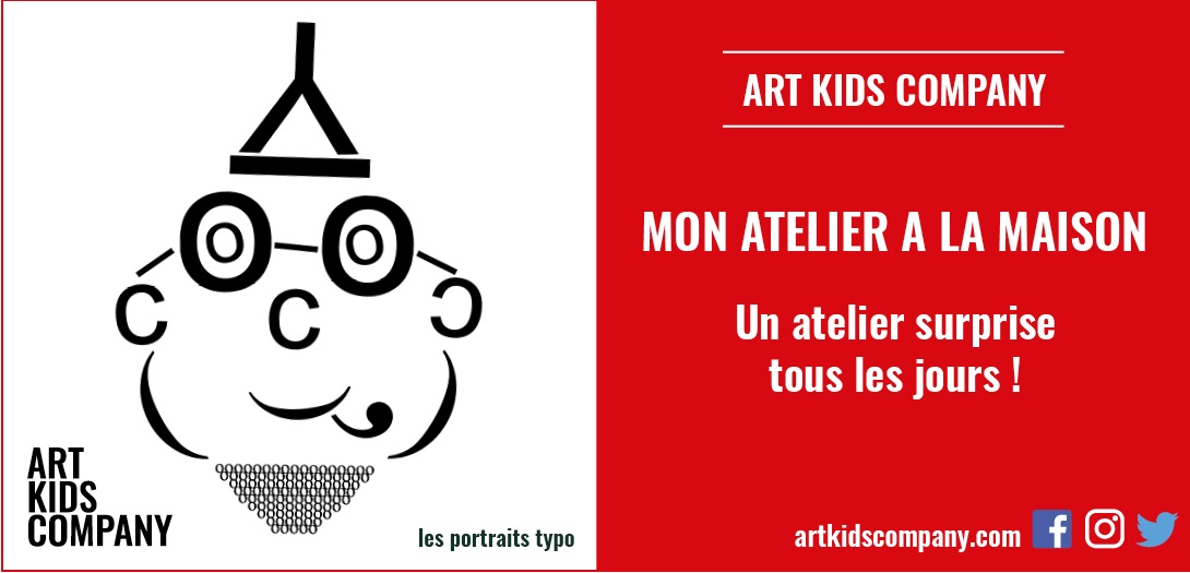 Annonce de l'atelier Portraits typo par Art Kids Company